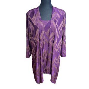 Chico's Cardigan Set Size 3 XL 16/18 Purple Gold Travelers Tank & Open Duster